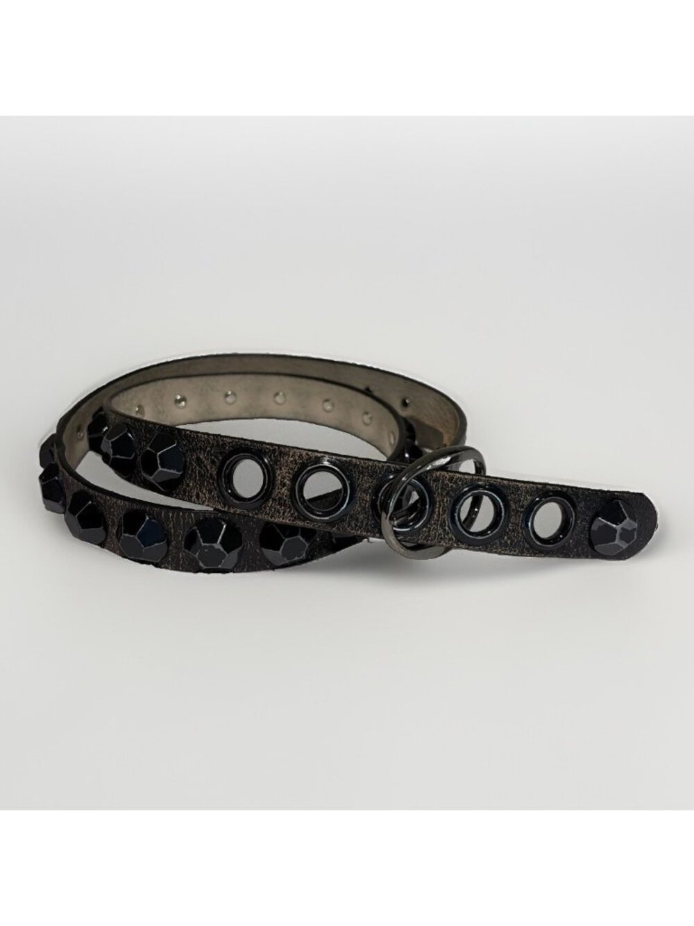 Y2K Betsey Johnson Studded Leather Belt Size M Black Embellished Grommets Edgy